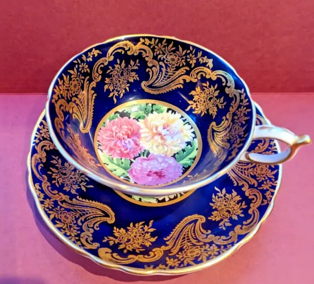 Paragon England Mums Cobalt Blue Background Gold Decorated Tea Cup & Saucer