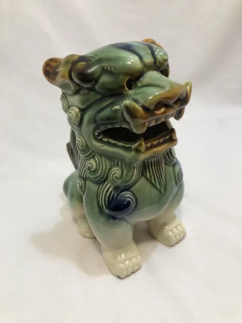 Chinese Foo Dog-Fu Lion Green & Blue Glazed Ceramic Asian Feng Shu Vintage Rare