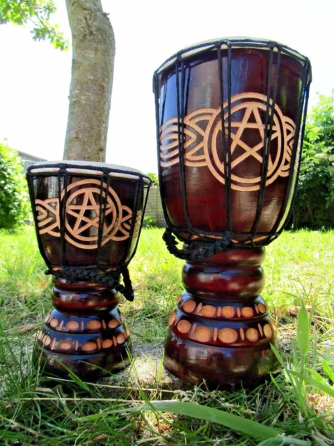 Fair Trade Hand Carved Made Pentacle Pagan Occult Pentagram Djembe Bongo Drum