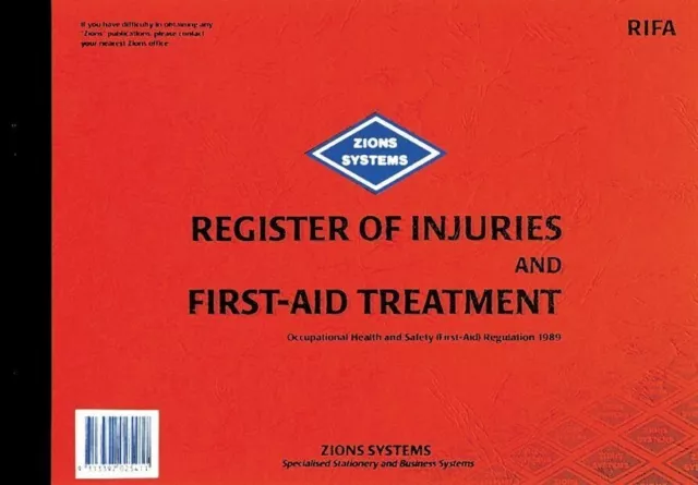 Zions Register of Injuries & First Aid Treatment Book 50P 210x300mm RIFA