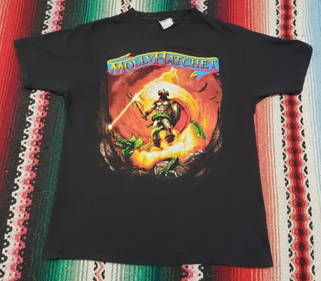 Vtg 90's 1992 Molly Hatchet World Tour Rock Band T Shirt Size Large Double Sided