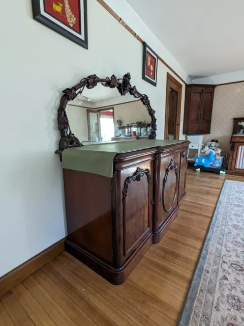 Antique Mirror Backed Sideboard. C1910. Carved Frame & Cupboards. Edwardian 3