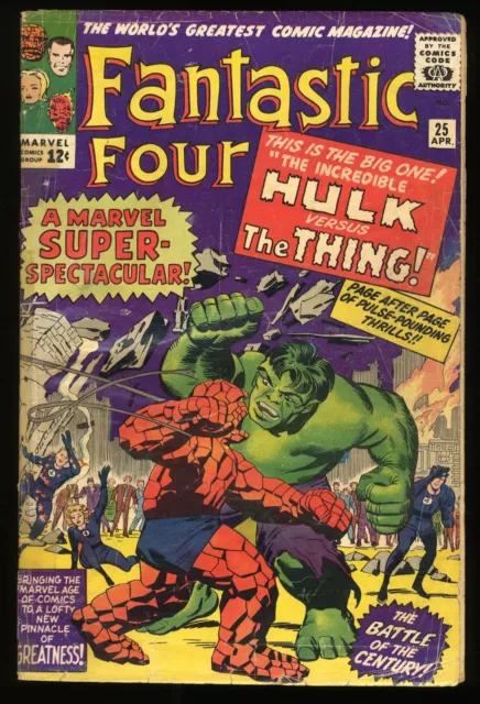 Fantastic Four #25 GD- 1.8 Classic Hulk Vs. Thing  Battle! Marvel 1964