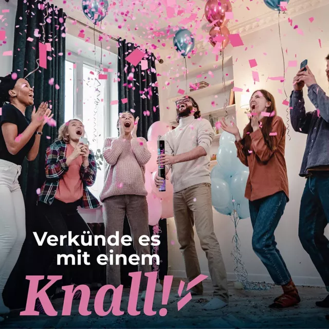 4 Konfetti Kanonen Gender Reveal Rosa Blau Geschlecht Babyshower Junge Mädchen 2