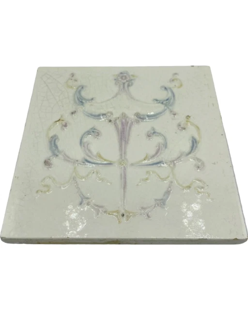 Antique 19th c. Cambridge Tile Company Victorian High Relief Torch Design 3