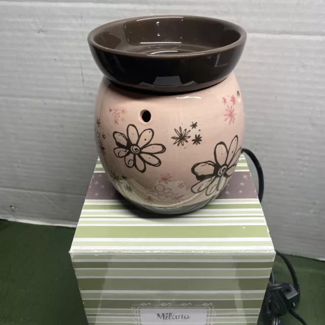 SCENTSY DOODLE BUD WAX Warmer NEW Pink & Brown floral Retired Rare Full Size