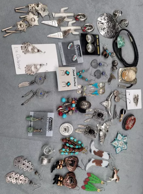 Jewelry Lot of 36 Mixed Western Themed Earrings Pins Brooches Horses Cowboy VTG