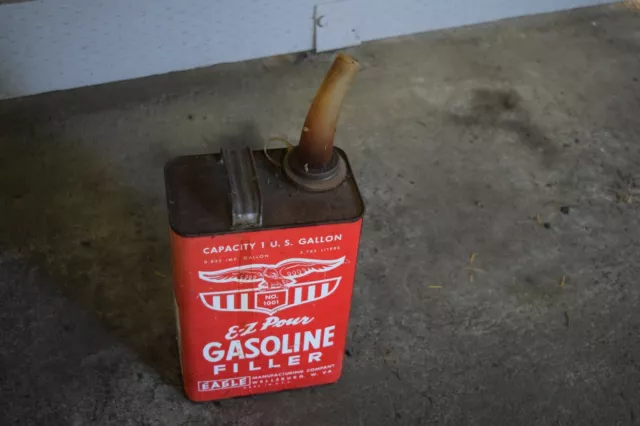 Vintage Eagle EZ Pour Gasoline Filler Gas Can, Spout, Rectangle