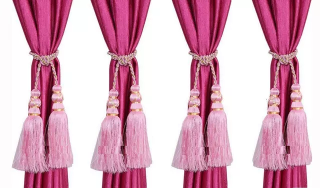 Beautiful Curtain Tassel Tieback color Pink for Home Decor Set of 4