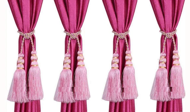 Beautiful Curtain Tassel Tieback color Pink for Home Decor Set of 4
