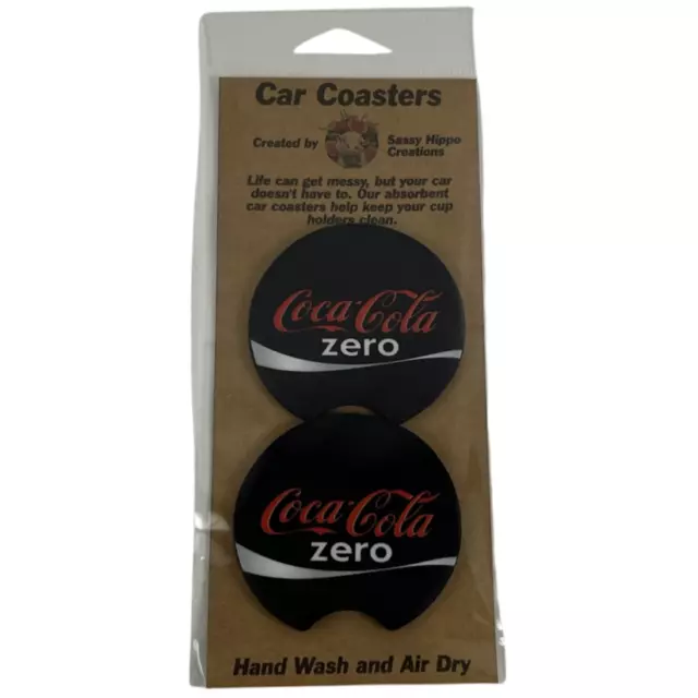Car Coasters Coca-Cola Zero Coke Soda Pop Beverage Set of 2 Neoprene Absorbent