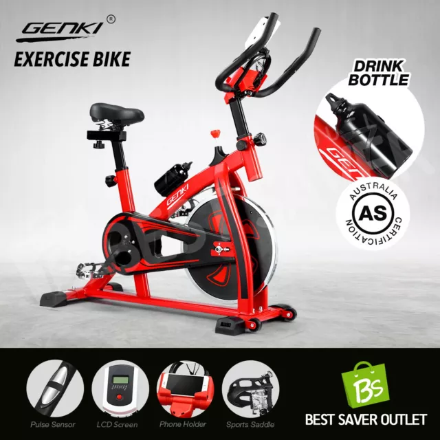 GENKI Spin Bike Exercise Bike w/LCD Monitor Home Flywheel Cycling Training Red