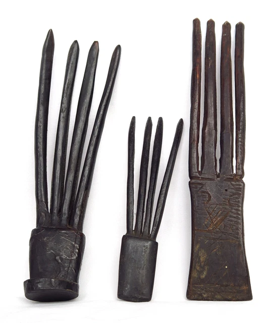 3 pc  BUFFALO HORN SOIT - COMB - HAIR ORNAMENT - TIMOR TRIBAL ARTIFACT