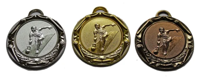3er Serie Medaille - 7 cm - METALL - Kegeln inkl. Emblem u. Halsband