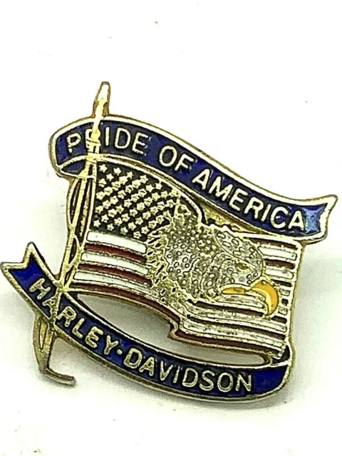 Harley Davidson Motorcycles Vintage Pride of America Flag Eagle Hat Vest Pin 1''