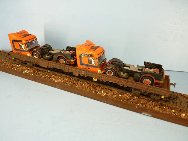 Jouef ELECTROTREN Wagon Plat Laads 3 Essieux GEFCO SNCF + 4 Camions