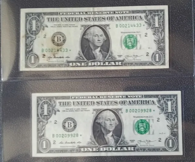 2013 1 dollar bill star note b series rare, duplicate, and low serial number