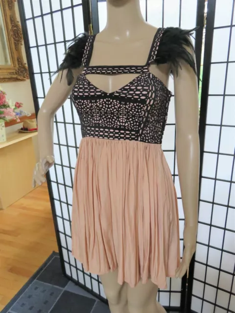 Angel Biba Standout Dusky Rose Pink Dress w/ Feathered Shoulders, XS, AUS 6, NWT