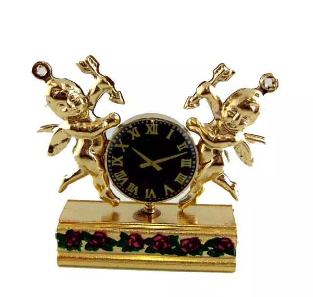 Casa de Muñecas Oro Doble Querubín Reloj Miniatura Repisa la Chimenea Adorno 1: