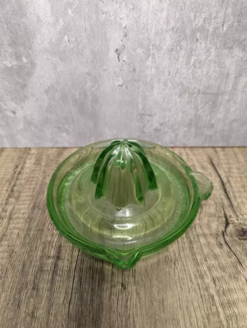Vintage Green Uranium Depression Glass Citrus Reamer Juicer Large 6"