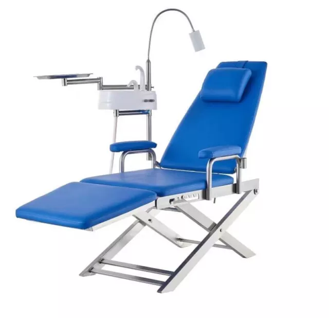 Dental Portable Mobile Folding Blue Unit Chair with LED Light Tray & waste basin