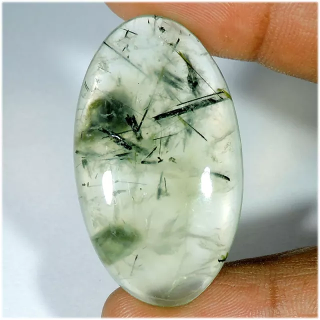 49.90 Ct Natural Green Prehnite Rutile Quartz Oval Cabochon Loose Gemstone