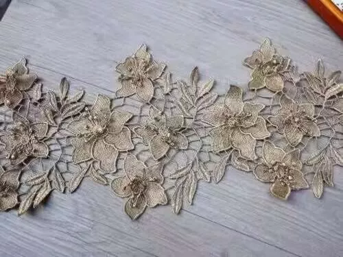 1Yard Metallic Gold 3D Flowers Venice Lace Trim Sewing Dress Cloth DIY Craft