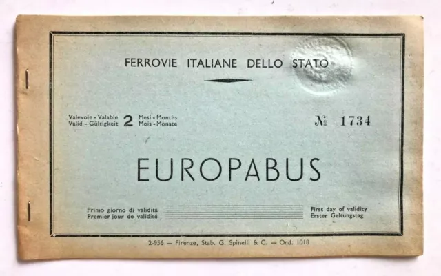 Ferrovie biglietti treno - Raro biglietto FS bus Servizi Europabus. 1956