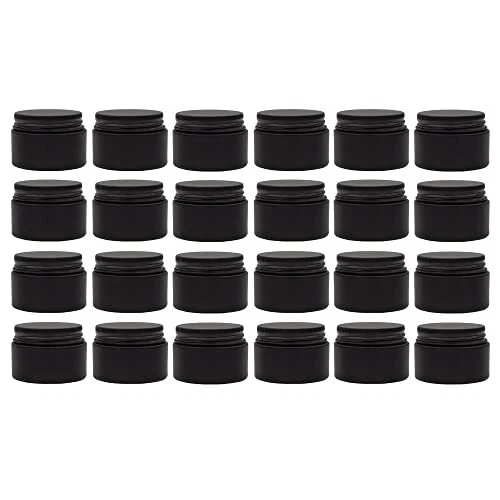 1oz Glass Balm Jars (24-Pack, Black); 30-Milliliter Little Cosmetic Jars with...