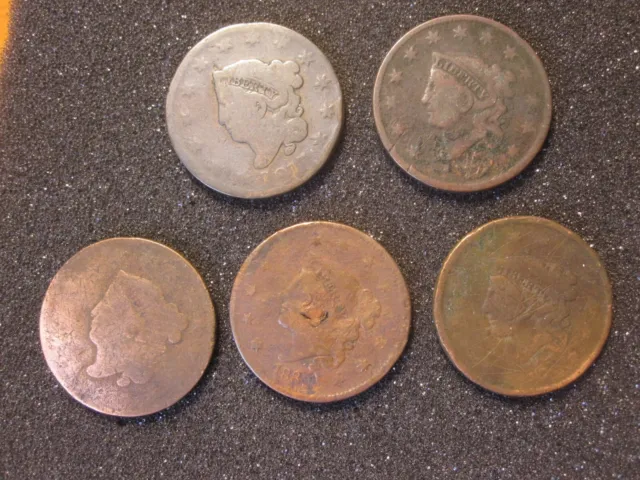 Large Cent lot of 5 coins - lower grade / filler / cull condition