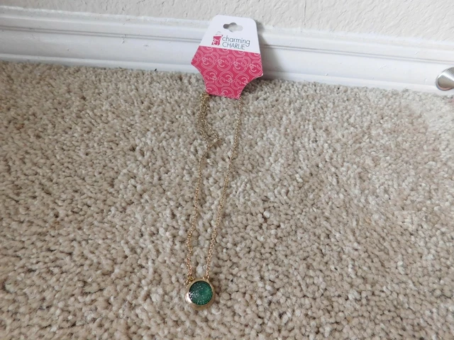 Charming Charlie Silver with a Dark Green Stone fashion jewelry necklace