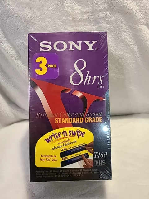 Totalmente Nuevo Paquete de Cintas VHS en Blanco Sony T-160 Premium Grado 3 8 horas Selladas