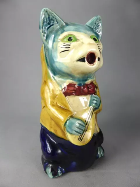 Pichet Zoomorphe Chat Mandoline Cruche Ceramique Barbotine Jug Cat Ceramic 961