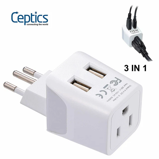 CEPTICS USA TO Brazil Travel Adapter Plug Type N Dual USB (CTU11C