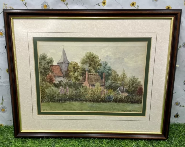 Original Watercolour Framed Church & Vicarage Sussex Signed C. Bretherton 1920’s