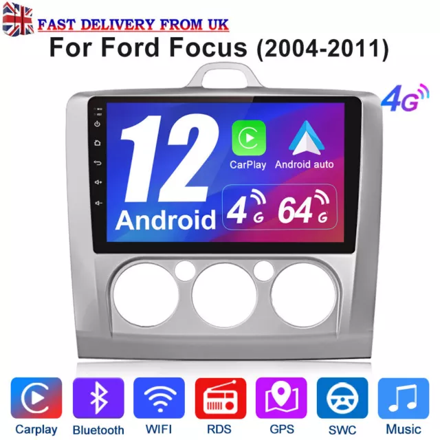 4+64GB Android 12 Stereo Radio CarPlay Sat Nav GPS For Ford Focus MK2 2004-2011