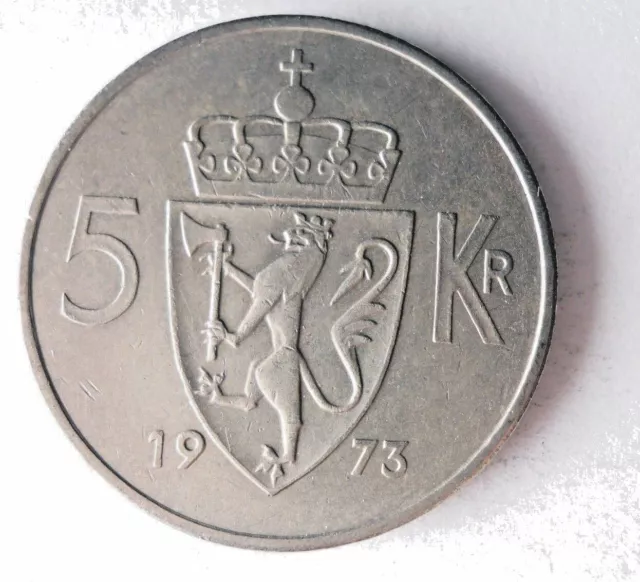 1973 NORWAY 5 KRONER - Low Mintage Coin - FREE SHIP - Bin #342
