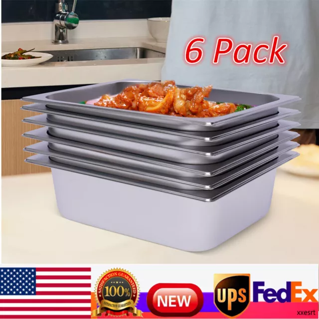 6 Pack 4" Deep 1/2 Size Stainless Steel Steam Table Pans Hotel Food Prep Pan NEW
