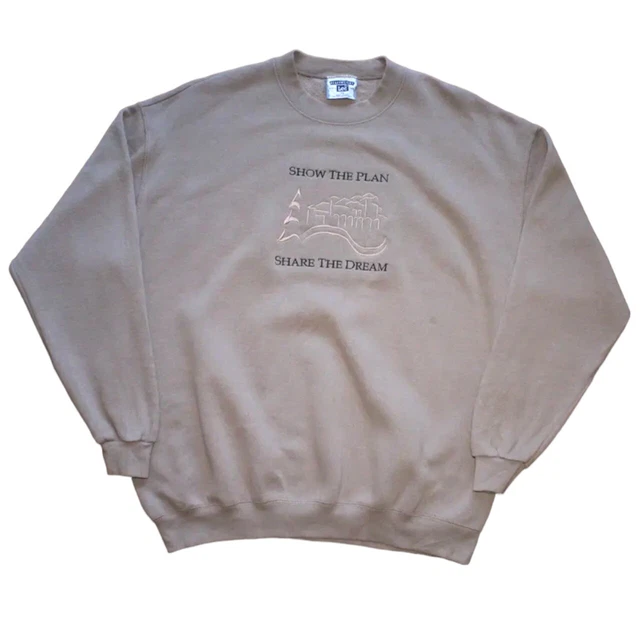 Vintage Lee Heavyweight Sweatshirt Share the Plan Embroidery Jumper - Brown - XL