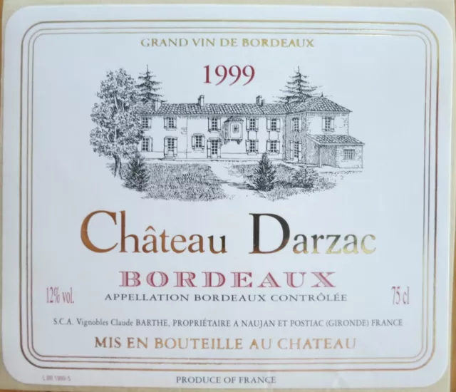 etiquettes vins FRANCE CHATEAU DARZAC 1999 Bordeaux wine labels