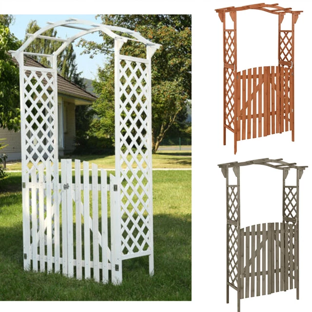 HOLZ ROSENBOGEN MIT Tür Pergola Torbogen Rankhilfe Spalier Blumenkübel