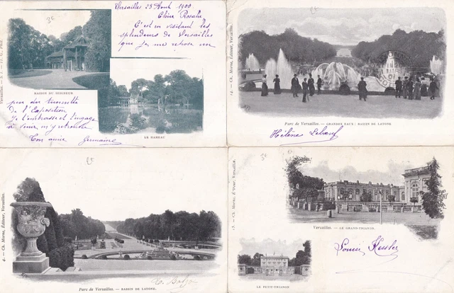 Lot de 4 cartes postales anciennes postcards VERSAILLES timbrées 1 c noir 1900