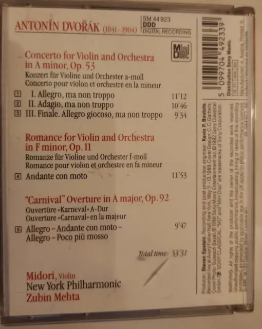 Minidisc - Dvorak - Violin Concerto  Midori - Mehta Sony Classics minidisk MD 2