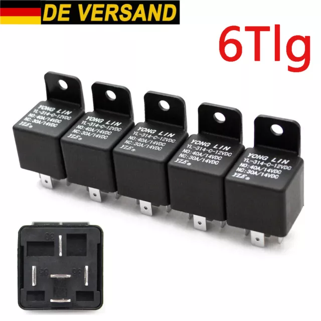 6x KFZ Relais Öffner Schließer Auto Umschaltrelais Wechselrelais 12V 40A Sockel