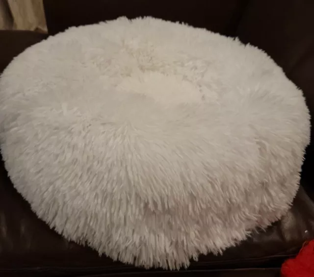 Round Plush Donut Pet Dog Cat Bed Fur Cuddler Warm Soft Puppy Calming Bed Kennel