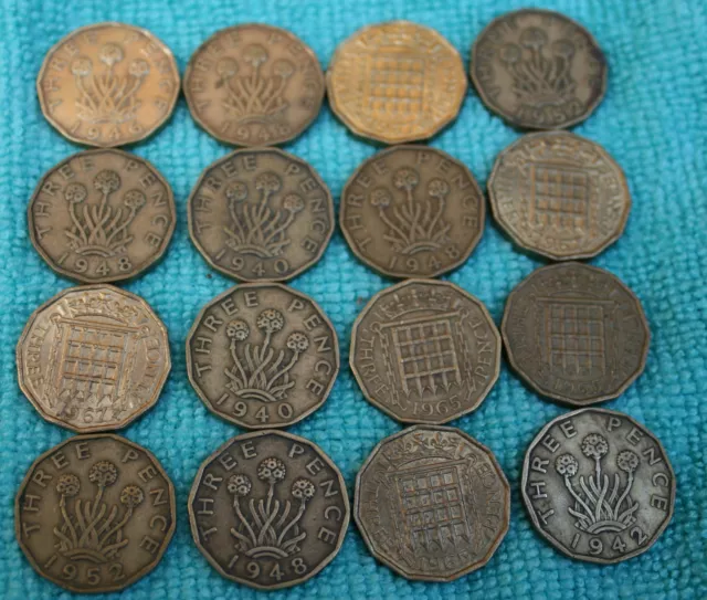 Brass Three Pence 3D Coins Different Dates From 1937-1967 Choose How Many