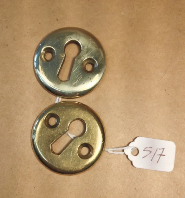 (517) Pair Of Round Cast Brass  Escutcheons  Original Antique Salvaged