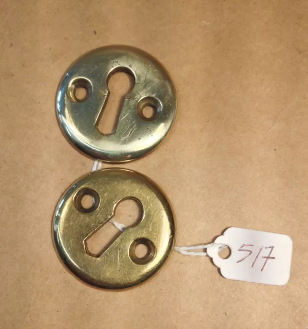 (517) Pair Of Round Cast Brass  Escutcheons  Original Antique Salvaged