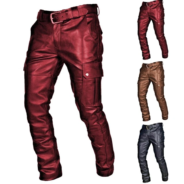 Pantaloni uomo PU biker pantaloni moto effetto verniciato pantaloni punk, gotico nero tempo libero