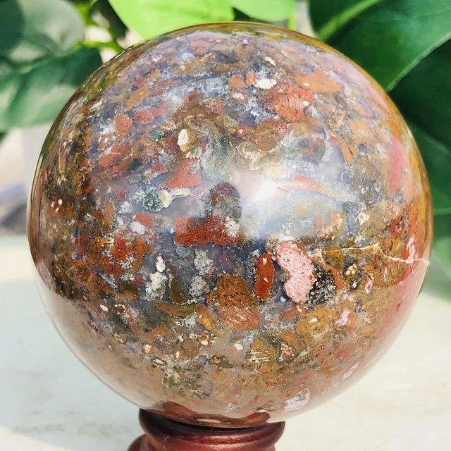 493g Natural Ocean Jasper Ball Quartz Crystal Geode Mineral Specimen Healing
